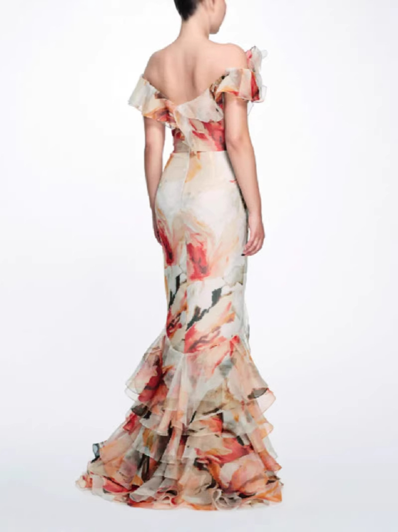 2025 nouveau printemps et été hors de l'épaule européenne et américaine transfrontalière mode féminine en mousseline de soie fée jarretelle tempérament robe de soirée robe