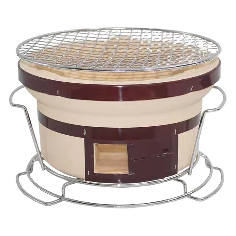 Japanese barbecue charcoal stove Japanese pottery Earth stove outdoor barbecue table export Japanese round iron grill barbecue stove