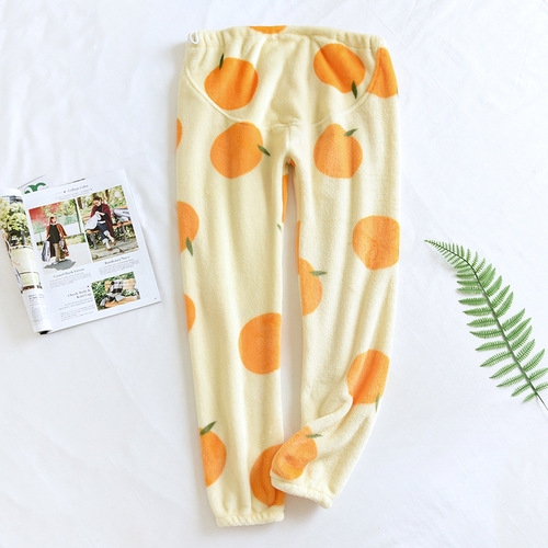 Autumn and winter thickened flannel postpartum pants postpartum pajama pants with cuffed feet, soft and comfortable maternity pants