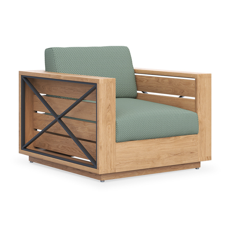 Conjunto de sofás de teca para exteriores para patio de hotel, impermeable, resistente al sol, muebles anticorrosivos, sofá de madera maciza para jardín de villa.