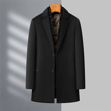品牌羊毛双面呢大衣男两粒扣商务围巾领中长款白鸭绒羽绒内胆外套