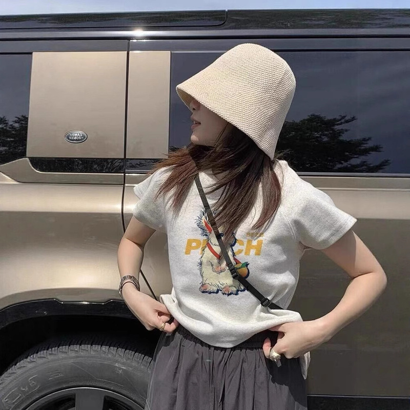 半袖レディースTシャツかわいいプリント夏の新しいトップデザインラグランスリーブホットガールショートラウンドネックトップイン|undefined