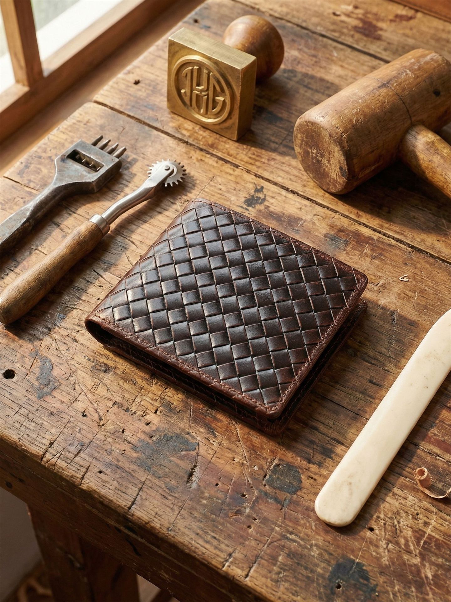 Retro leather woven universal capacious wallet
