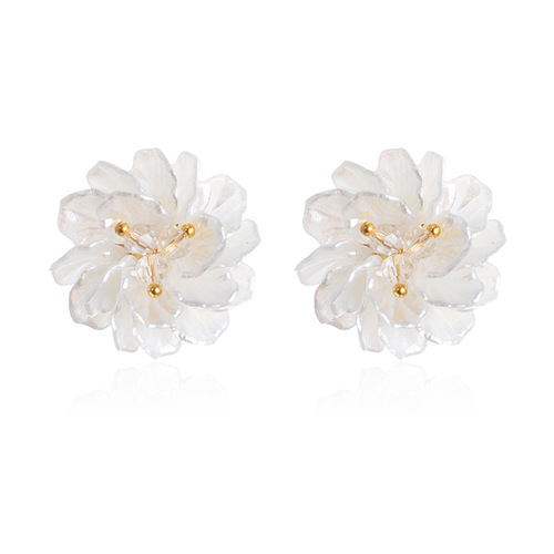 Ins-style double-layer floral bead acrylic circle earrings with retro geometric personality fashion pearl earrings