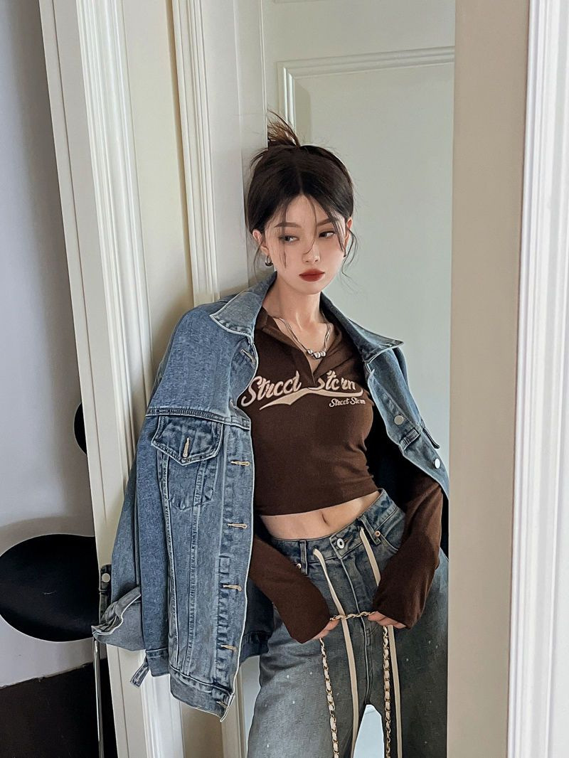 Vintage American Style Hot Girl T-Shirt For Women, Spring And Autumn Long Sleeve Short Jazz Dance Slim Fit Inner Wear_ecoleips.com