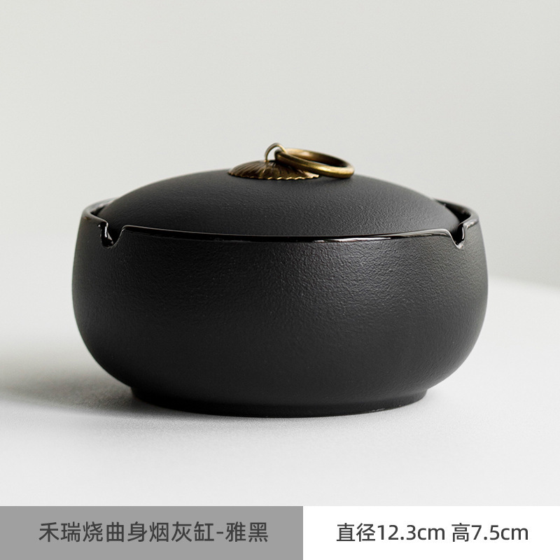 灰皿家庭用リビングオフィス高級感グラデーション陶磁器蓋付き飛灰防止創意中国式ロゴ|undefined
