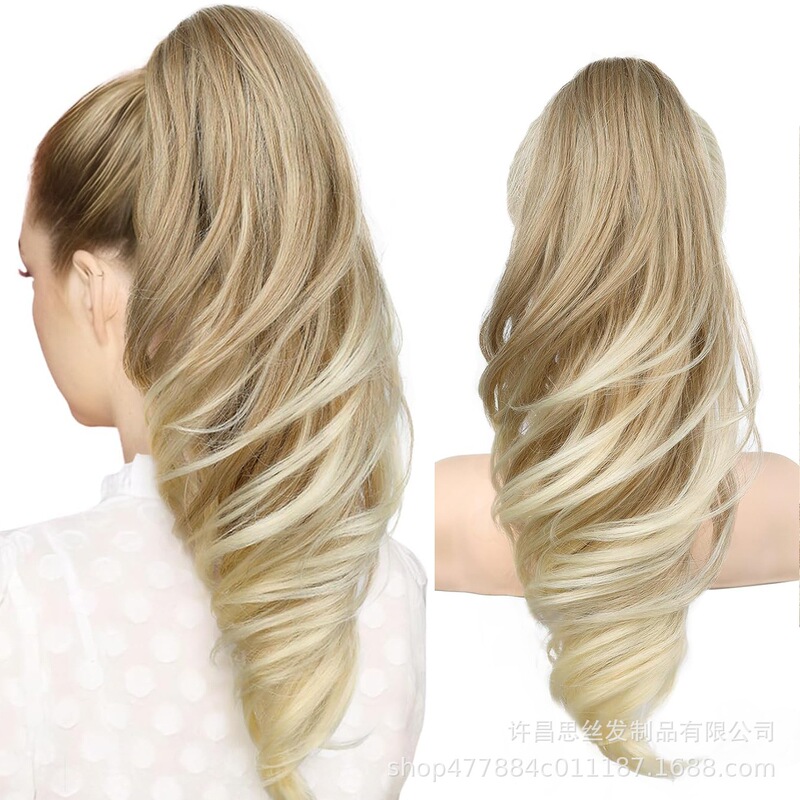 亚马逊跨境假发 抓夹马尾螺纹卷长卷发curly大波浪马尾辫ponytail|undefined