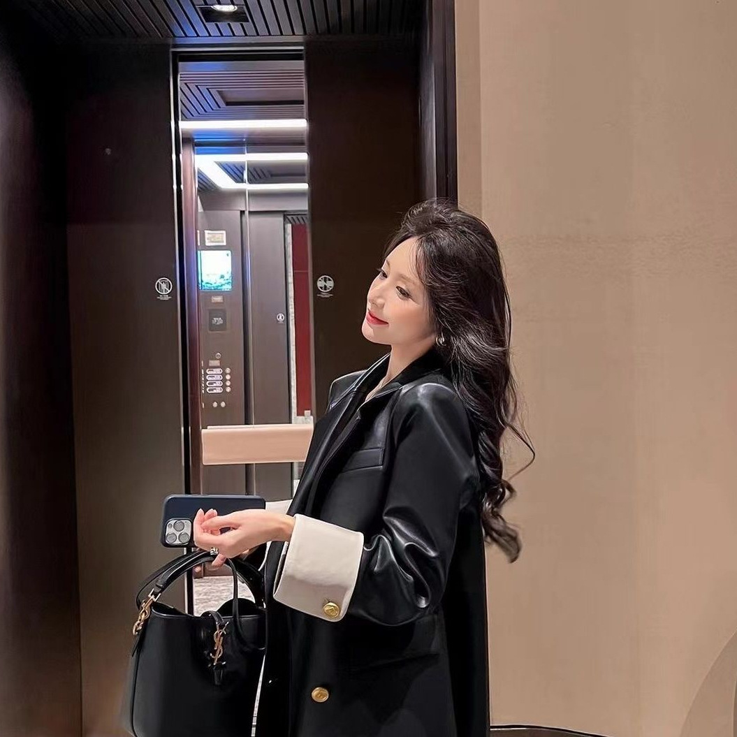 2025 Autumn New Style Black Pu Leather Jacket Women's Korean Style Loose Casual Design New Style