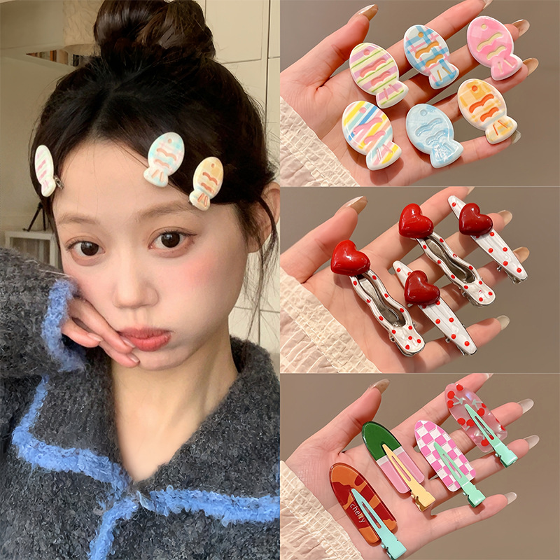 多巴胺彩色无痕发夹女2026新款侧边刘海夹发卡春夏少女鸭嘴夹发饰