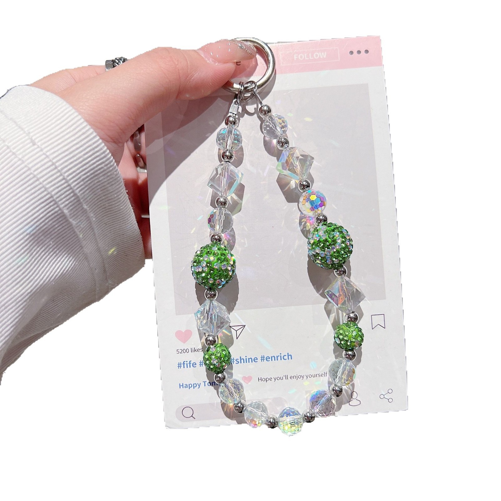 Bola de cristal de verano de alta calidad, funda para teléfono móvil, cadena de joyería de cordón, muñeca colorida, cadena corta, envío anti-pérdida