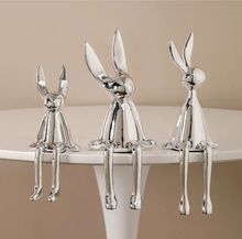 現代創意坐姿電鍍長耳兔子簡約高檔客廳玄關樣板間兒童房軟裝飾品