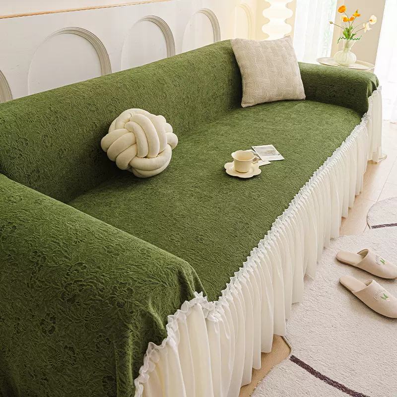 法式高级感裙边雪尼尔沙发盖布四季通用新款沙发巾全盖防滑沙发垫