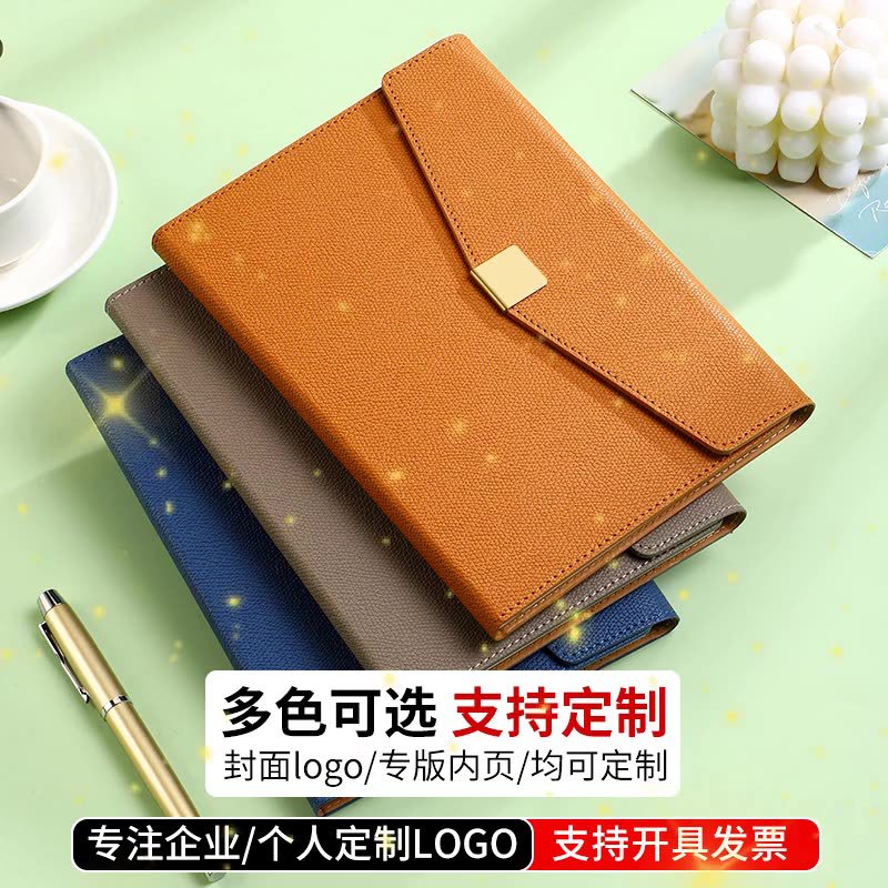 Cuaderno de notas de negocios tri-plegable A5 caja de botón cuadrada puede fijar LOGO alto valor de la cara acompañante de regalo de mano cuaderno de notas de oficina