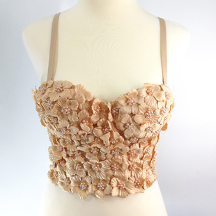 European and American Flower String Pearl Backless Sexy Sling Strap Slim-Fit Vest Base Strapless Outer Wear Fish Bone Top with Chest Pad