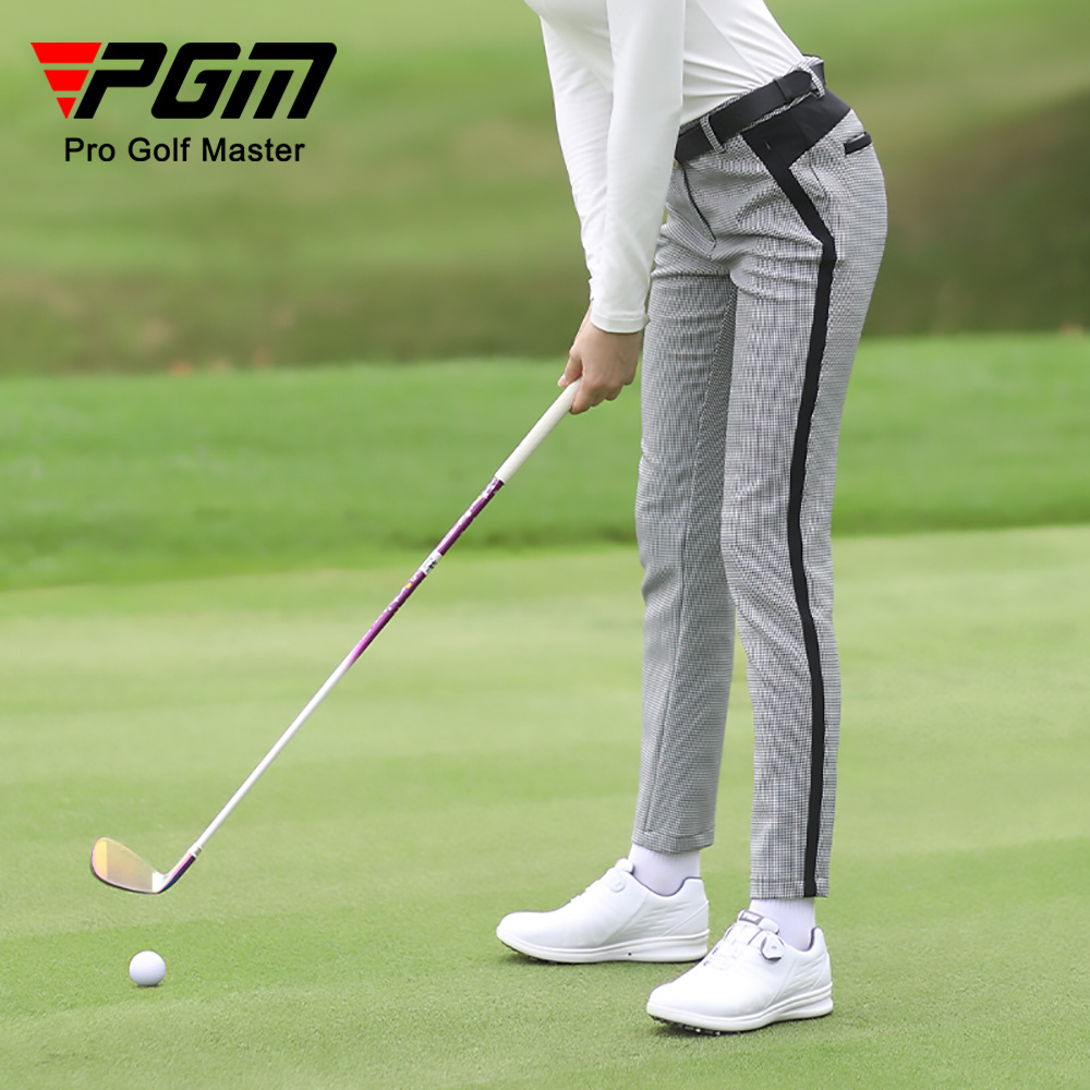 Quần nữ golf họa tiết răng sói (Houndstooth) phối sọc, thiết kế ôm vừa vặn — KUZ119-Quần nữ ca rô đen trắng
