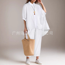 时尚休闲套装2025年新款短袖衬衫外套+长裤二件套套装女装