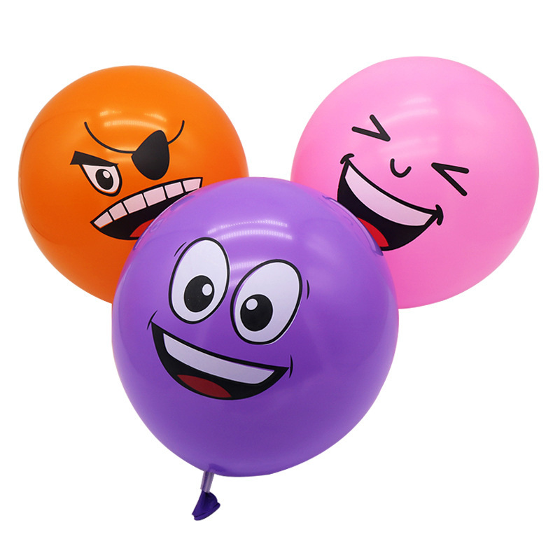 Globo de color grueso de 12 pulgadas, emoji sonriente, paquete de 100 piezas, decoración de fiesta de cumpleaños para niños, globo de dibujos animados