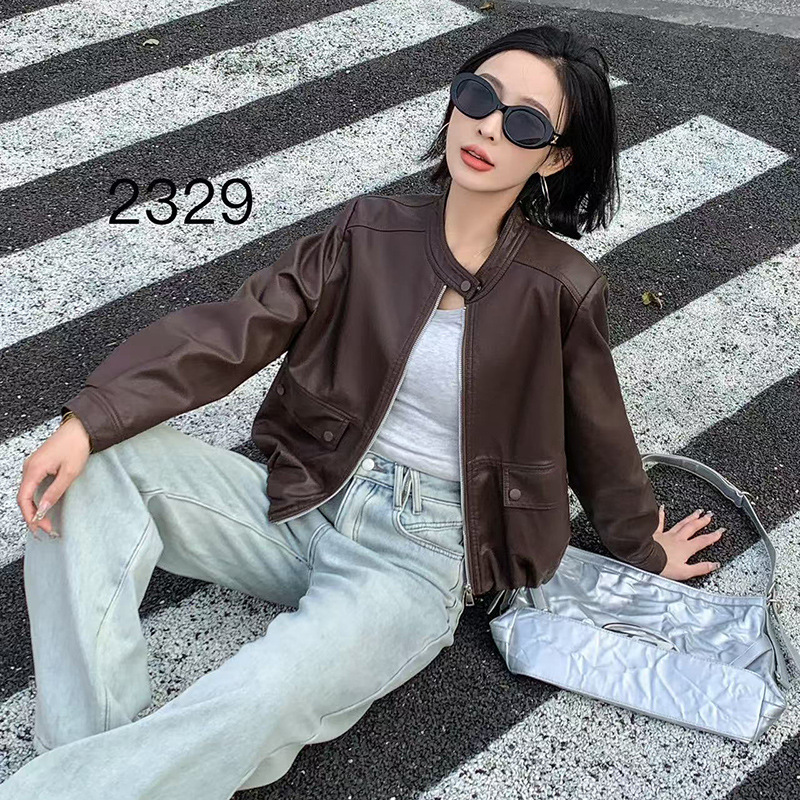 海宁真皮皮衣外套女短款2026春季新款立领休闲宽松小个子机车夹克