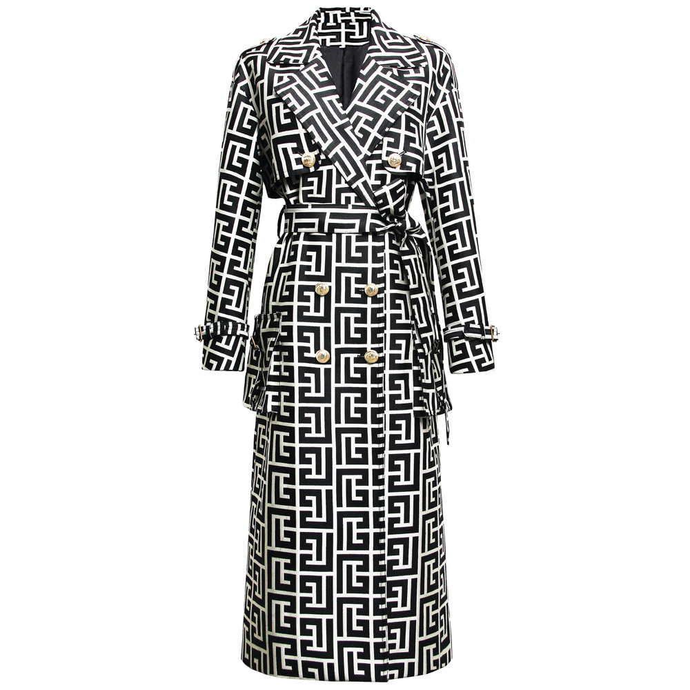 2655 In-Stock European and American Quality Jacquard Belt Hepburn-Style Women's Coat, Elegant Commuter High-End Mid-Length Trench Coat