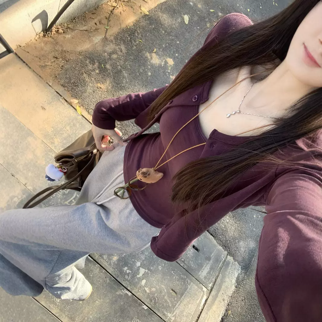 韩系辣妹紫色吊带背心针织开衫小个子短款修身上衣两件套装女秋季