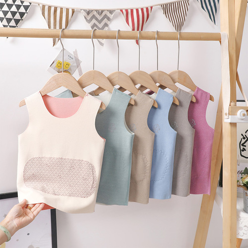 Children's warm vest with extra lining, suitable for autumn and winter, seamless inner lining, protective abdomen, unisex children's base garment jacket innerwear