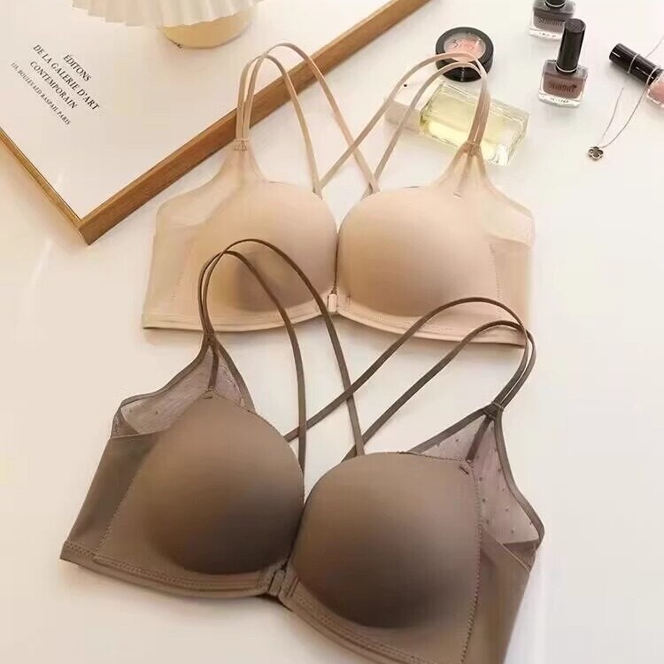 New Style Bra, Sexy Cross-Back Front-Clasp Lingerie for Women, Push-Up for Small Busts to Appear Larger, Wireless, Gathers Side Breasts