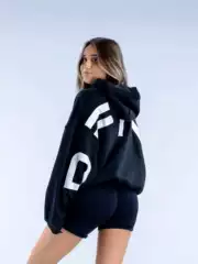 High Street Casual Warm Hoodie 0FYN Letter Decoration Fall Winter Fleece Lined Hooded Sweatshirt for Women