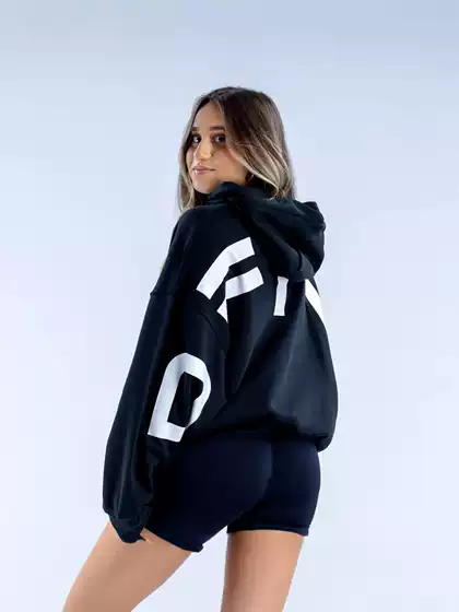 High Street Casual Warm Hoodie 0FYN Letter Decoration Fall Winter Fleece Lined Hooded Sweatshirt for Women