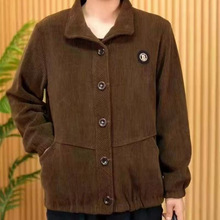 高档加绒保暖外套新款灯芯绒外套女秋冬季防寒中老年妈妈加厚女装