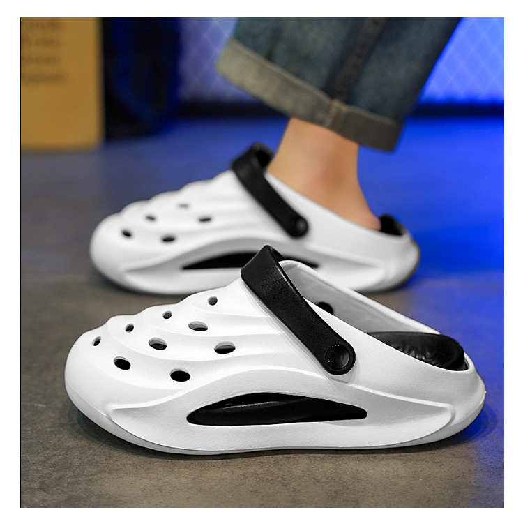 Dép sandal nam bít mũi đế dày kiểu lỗ thoáng khí đi biển — Kaki, Màu trắng, Màu đen chi tiết 13