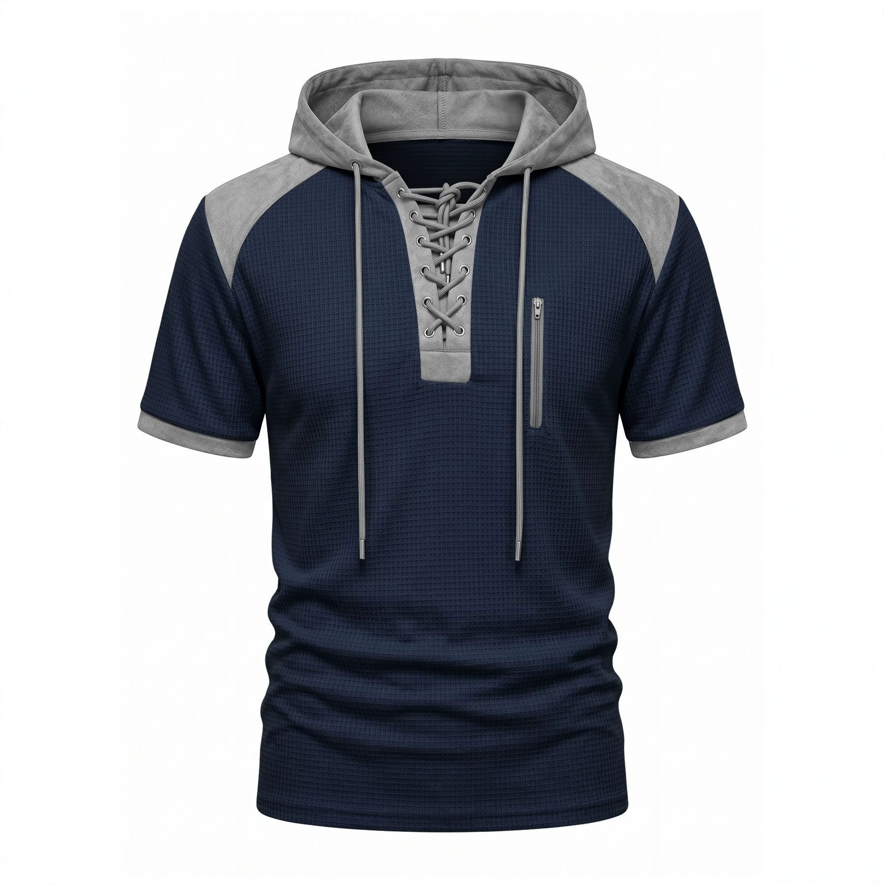 Estación independiente europea y americana encapuchada camiseta Henry de manga corta TK tamaño europeo correa de correa de correa deportiva de comercio exterior Casual camiseta hombre
