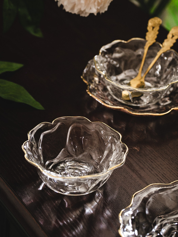 French-Style Vintage Rose Glass Bowls and Plates, Tableware, Snack Plates, Fruit Plates, Cute Glass Dishes for Home Use, Desserts