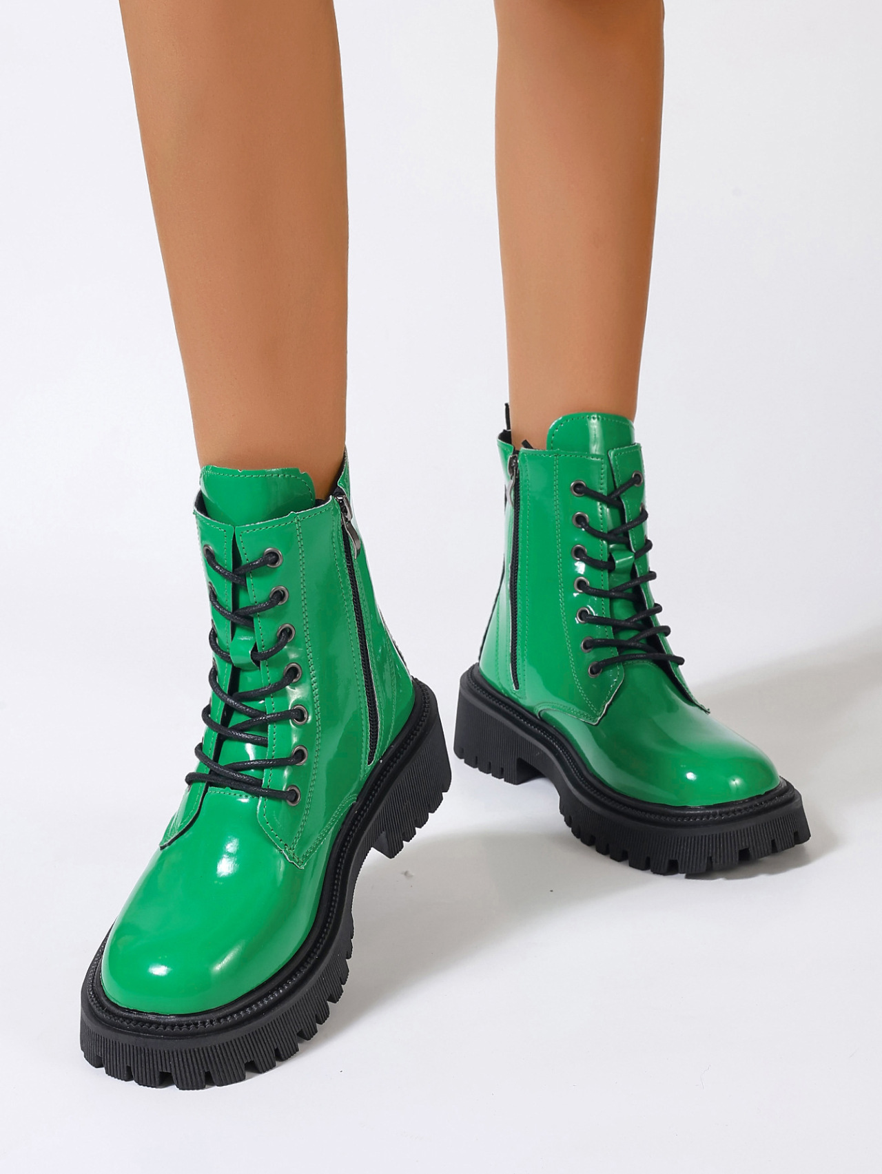 plus Size Lace-Up British Style Retro Martin Boots mid Heel Ankle Winter Cowboy Boots for Women_vogvips.com