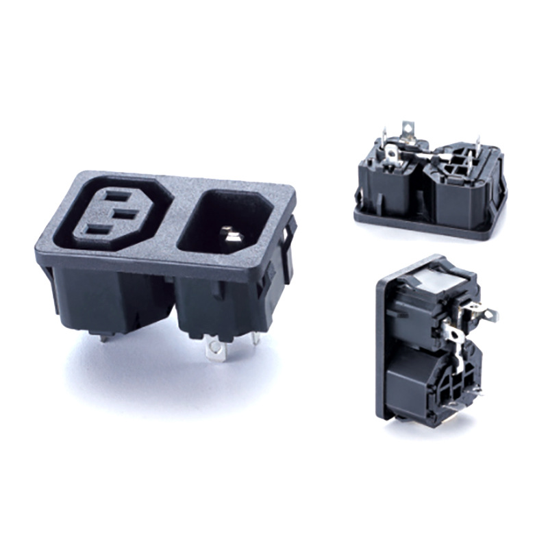 WD-200 C13插座 C14插头 双联卡位式插座 IEC母座C14插头公母卡位