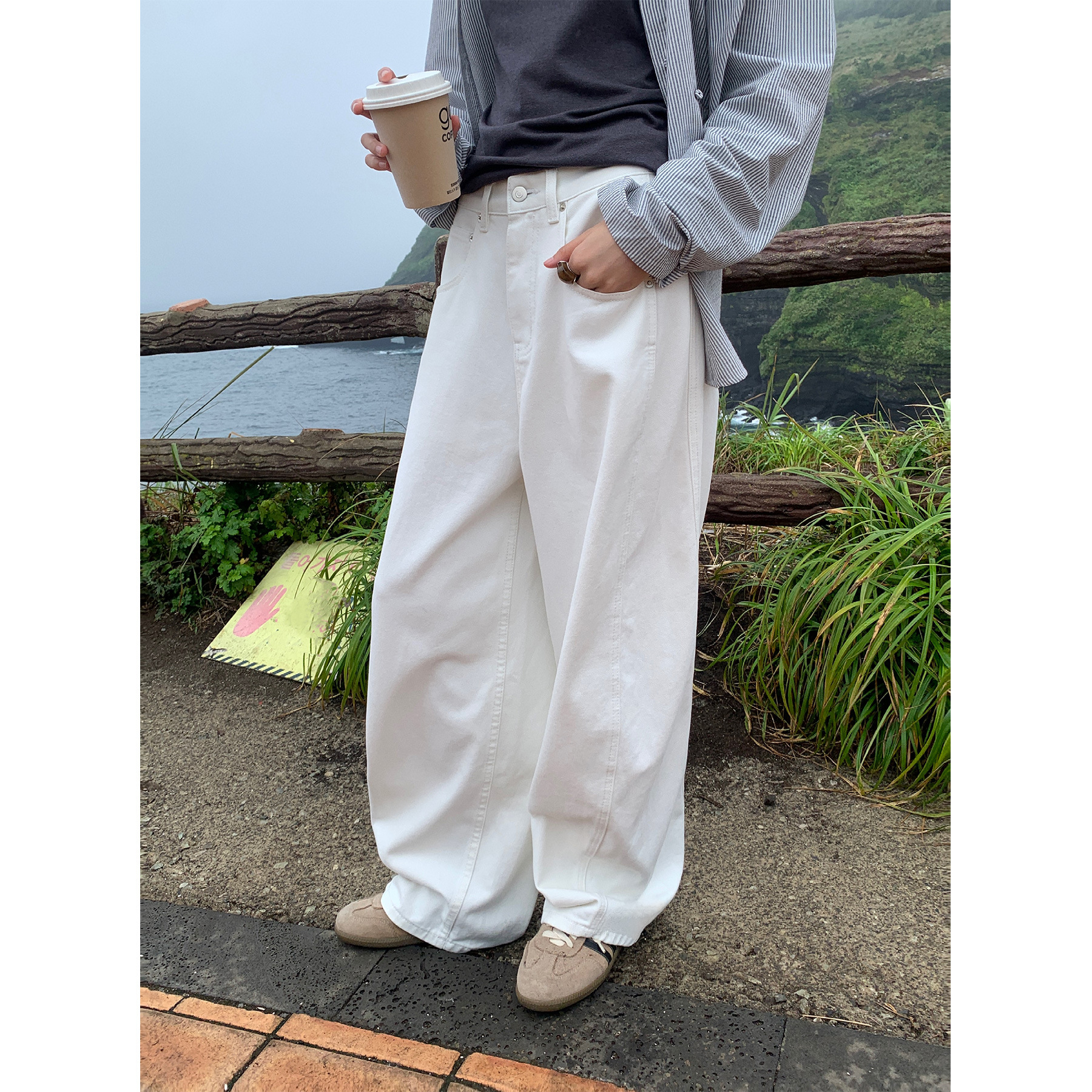 NEIHE内赫2025早秋新款弯刀廓形牛仔裤美式复古显瘦阔腿裤257058