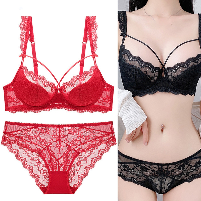 Red Lace Lingerie Small Cup Petal Thin Cotton Red Bra and Panty Set for Women in the Year of the Horse, Zodiac Year, Sexy Bra