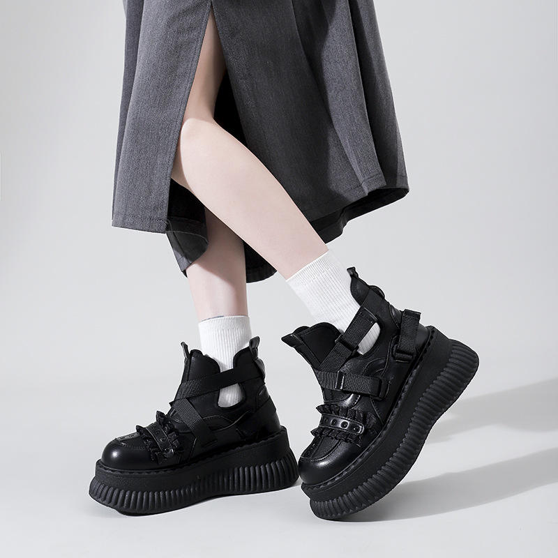 Gothic Punk Style Height-Increasing Platform Shoes for Women, Subculture Ugly-Cute Chunky Platform Shoes, Y2K Trendy High-Top Leather Shoes