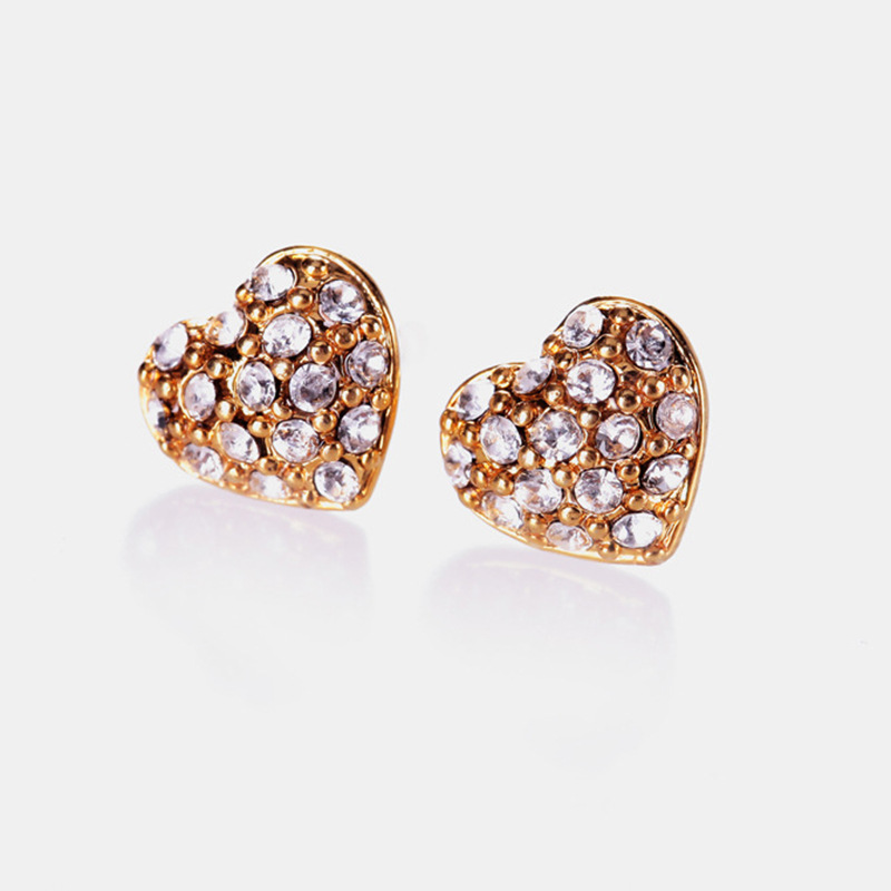 Simple Heart Inlaid Diamond Earrings Wholesale Nihaojewelry display picture 4