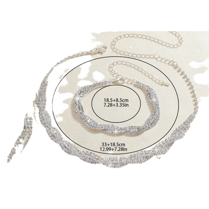 Moda venda quente cheio de diamante enrolamento torção três peças conjunto nupcial casamento brincos colar pulseira conjunto_voghion.com