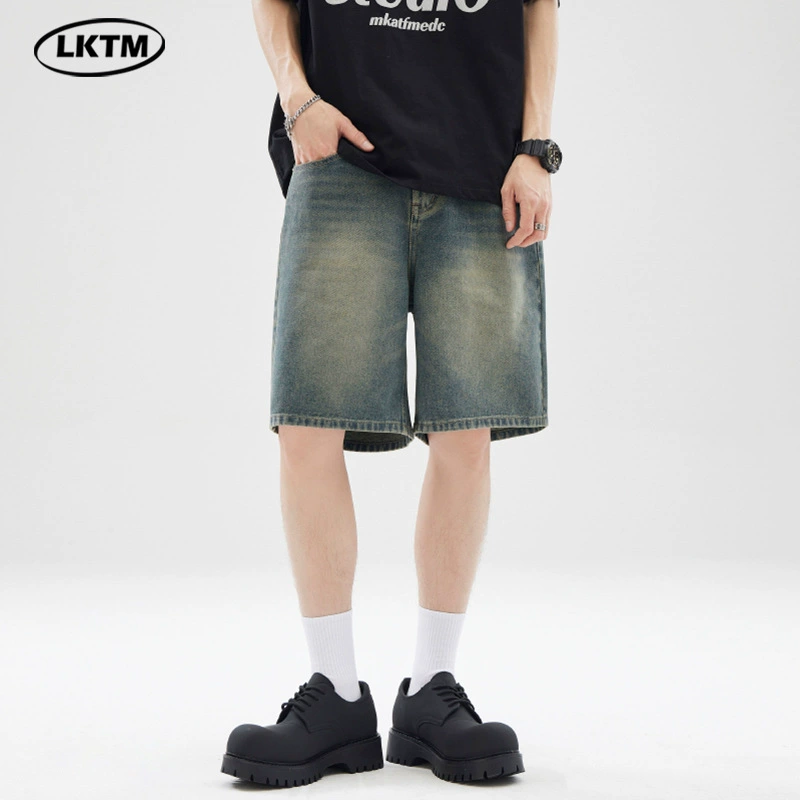 LKTM Men # Летние американские ретро cleanfit джинсы с пятью очками для мужчин и женщин свободная пара дикие шорты