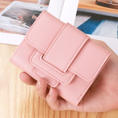 New Korean-style solid color drawstring three-fold women's wallet, ladies' coin purse, clutch bag, student short wallet, billfold