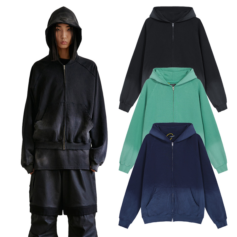 Europa y América transfronteriza lejos. ARCHIVO Otoño e Invierno color sólido angustiado cremallera con capucha casual suéter de las mujeres pareja HOODIE moda