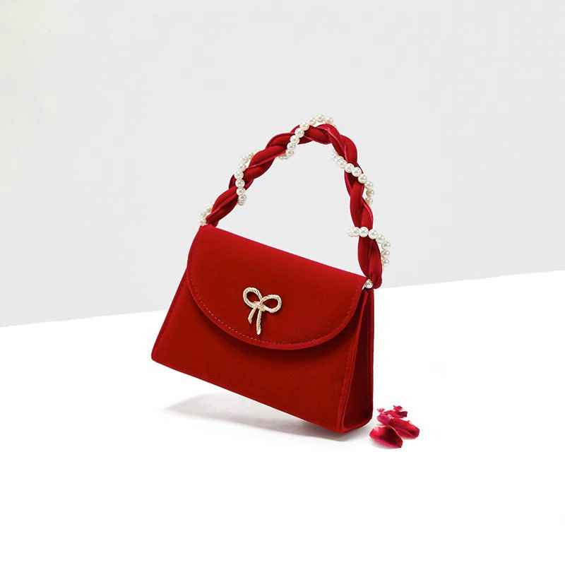 Bolso de boda estilo 2025, bolso de mano de alta gama, elegante bolso de boda para mujer, bolso de novia rojo