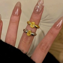 中古Vintage黄钻招财小众设计时尚轻奢蛋形镶嵌戒高级感新款指环