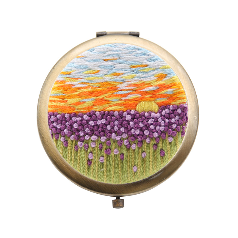 Bordado hecho a mano diy auto-bordado espejo cosmético paquete de material matar el tiempo de tela creativa Lu bordado espejo de mano de doble cara