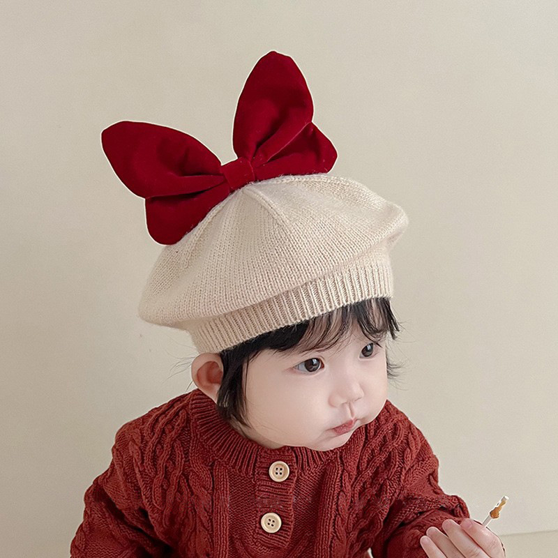 Sombrero de bebé invierno / otoño lana boina arco coreano para bebés mujeres de punto octogonal sombrero de calabaza