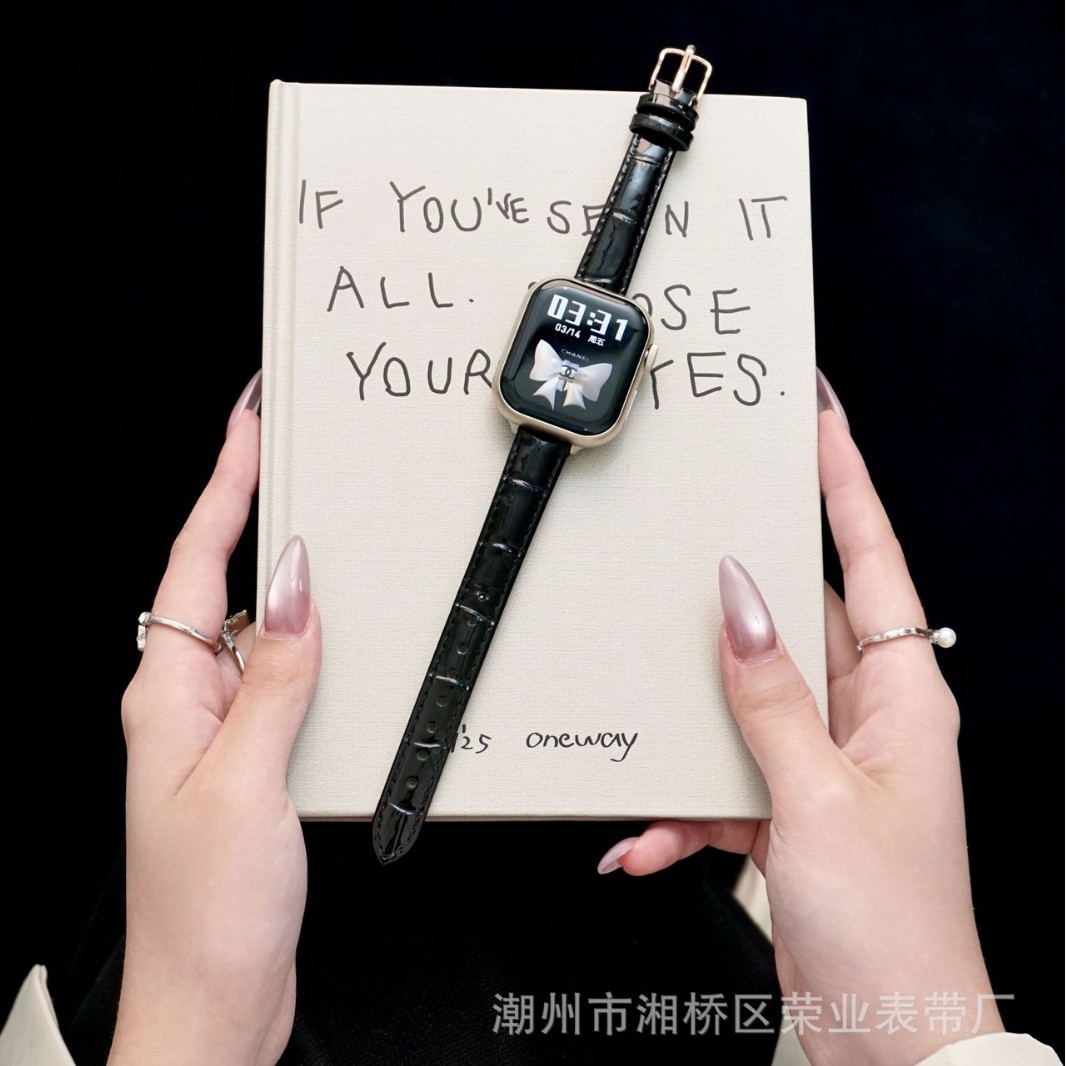 Suitable for Apple Apple Watch 87654 Generation Classic Bamboo Pattern Strap Glossy Crocodile Pattern Leather Wristband S10