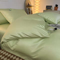 2024 Summer Solid Color Ice Silk Four-Piece Set Wholesale Nantong Home Textiles Bedding Three-Piece Set Solid Color Sheet and Pillowcase