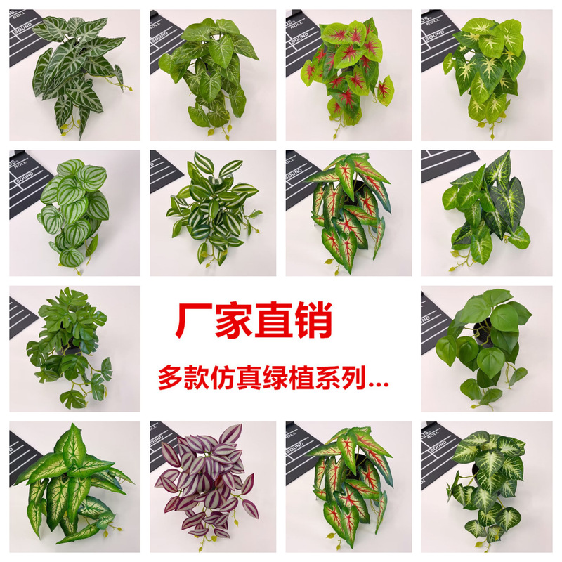 Artificial Wall-Hanging Foliage with a Touch of Turtle Back Leaves, Suitable for Home Decoration, Featuring Green Radish and Spider Lily Potted Plants