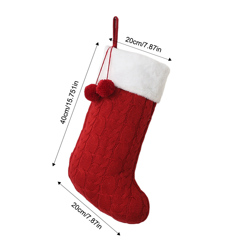 Knitted double ball Christmas stocking red